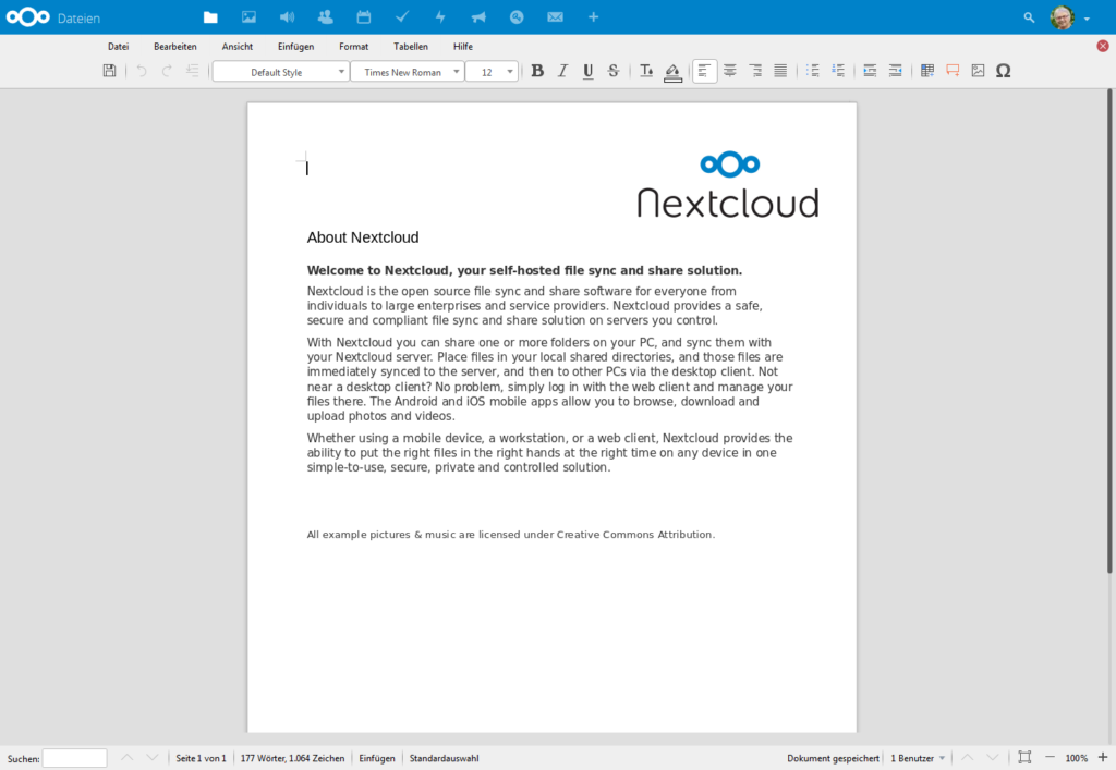 CollaboraOnline mit LibreOffice Writer Dokument (*.odt)